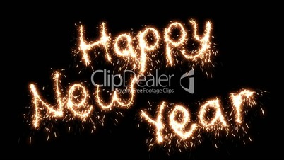 Beautiful Animation of Sparklers Text Appearing on Black. Happy New Year Theme. HD 1080.