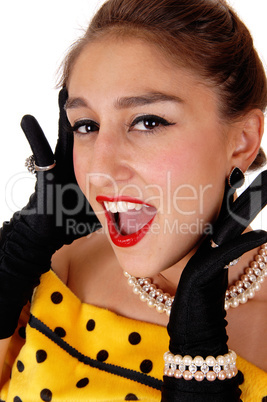 Beautiful young woman screaming.