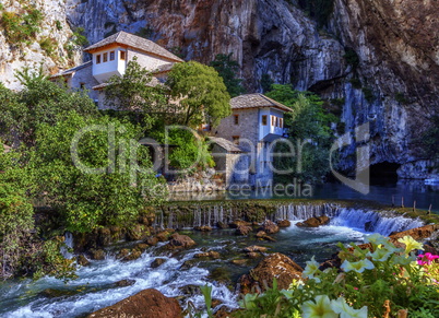 Small village Blagaj on Buna waterfall, Bosnia and Herzegovina
