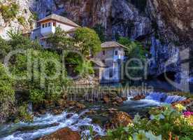 Small village Blagaj on Buna waterfall, Bosnia and Herzegovina