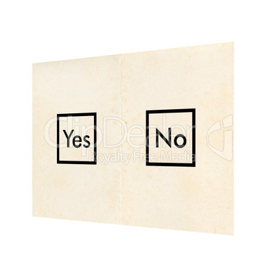 Ballot paper with Yes and No isolated over white