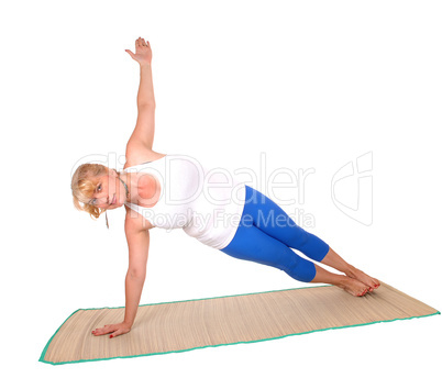 Yoga trainer showing exercise poses.