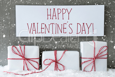 White Gift With Snowflakes, Text Happy Valentines Day
