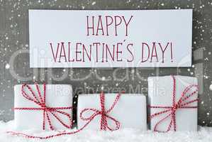 White Gift With Snowflakes, Text Happy Valentines Day