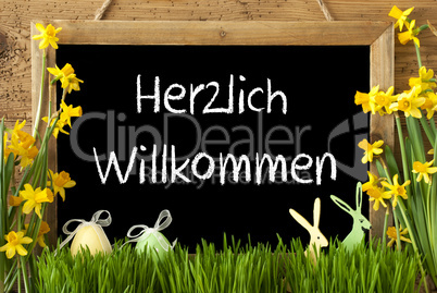 Narcissus, Easter Egg, Bunny, Herzlich Willkommen Means Welcome