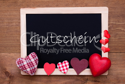 Chalkbord, Red Fabric Hearts, Gutschein Means Voucher