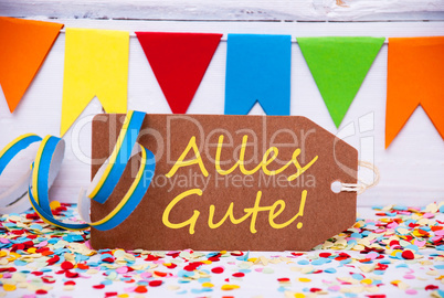 Party Label With Streamer, Alles Gute Means Best Wishes