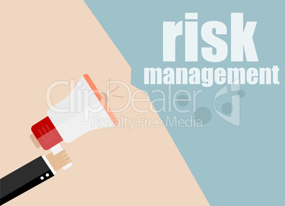 flat design business concept. risk management. Digital marketing business man holding megaphone for website and promotion banners.