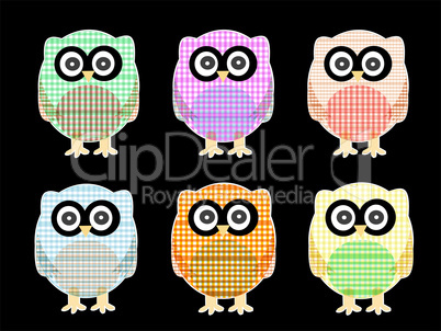 textile cartoon owls icon set