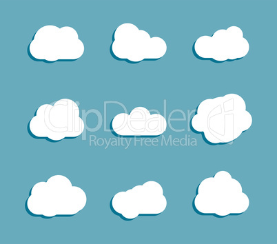 white clouds set collection on blue background