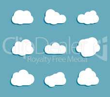 white clouds set collection on blue background