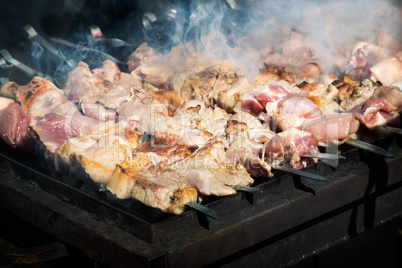 Kebab on skewers on the grill