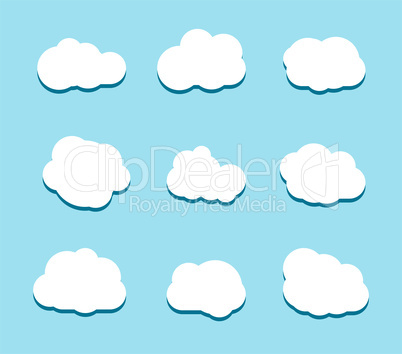 Set of white sky, clouds. Cloud icon, cloud shape. Set of different clouds. Collection of cloud icon, shape, label, symbol. Graphic element. design element for logo, web and print