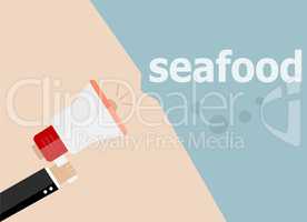 flat design business illustration concept. Seafood digital marketing business man holding megaphone for website and promotion banners.