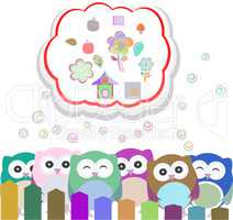 happy owl family with speech bubble,