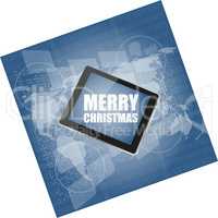 mobile phone tablet pc with Merry Christmas design on business digital screen