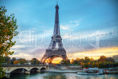 Cityscape with the Eiffel tower in Paris, France