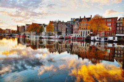 Amsterdam city view with Amstel river