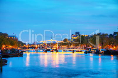 Amsterdam city view with Amstel river