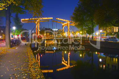 Amsterdam city view with canals and bridges