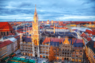 Aerial view of Marienplatz in Munich