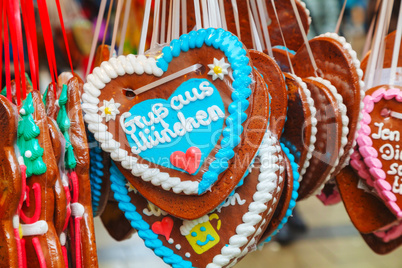 Traditional heart shaped gingerbread for Christmas