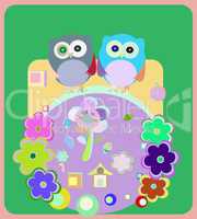 Owl baby family invitation card for baby boy