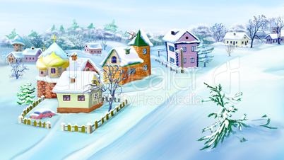 Eastern  Europe Traditional Village in Snowy Winter.