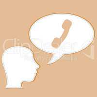 Head and phone handset on speech bubbles