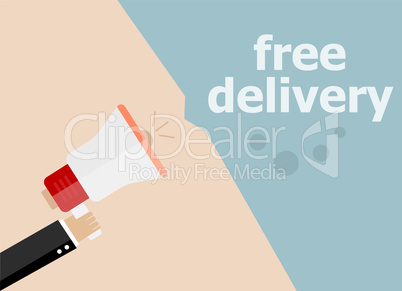 flat design business illustration concept. free delivery digital marketing business man holding megaphone for website and promotion banners.