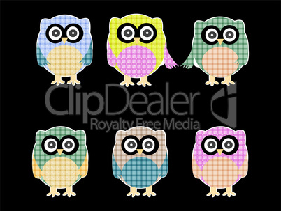 set of cute textile owls