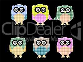 set of cute textile owls