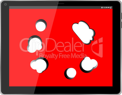 Cloud-computing connection on the digital tablet pc. Isolated on white