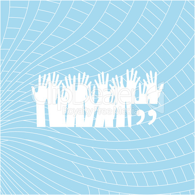 Quotation mark speech bubble. quote sign icon. people hand. summer party concept