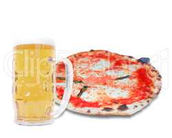 Margherita pizza and Beer with copy space