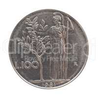 Italian lira coin isolated over white