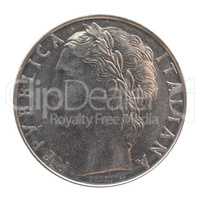 Italian lira coin isolated over white