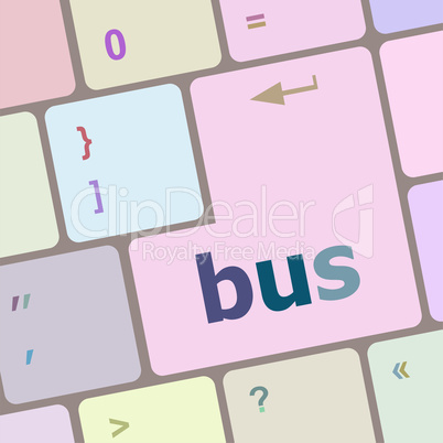 bus word icon on laptop keyboard keys