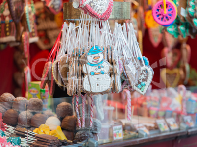 Lebkuchenherz, Süßigkeiten Stand auf dem Hamburger Weihnachtsmarkt