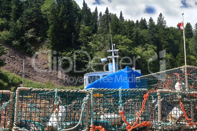 In marina of St. Martins Fishing boat and lobster traps