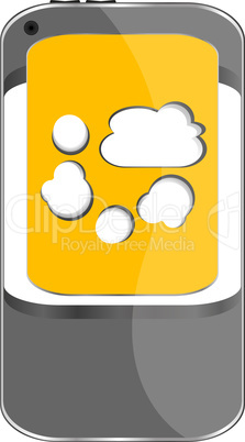 Mobile phone with a cloudy sky on the screen. 3d image