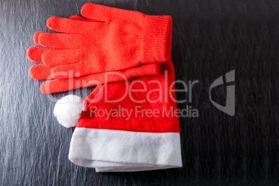 Santa's hat  and red gloves