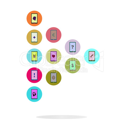 Social media network. Connected symbols for interactive, market, digital, communicate, connect, global concepts. Background with circles, lines and integrate flat icons