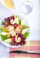 Avocado shrimp salad with mustard sauce