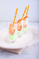 Shrimp with avocado yogurt  in a glass
