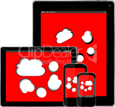 mobile smart phone and digital tablet pc with cloud on the screen