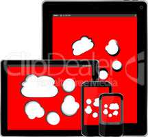 mobile smart phone and digital tablet pc with cloud on the screen