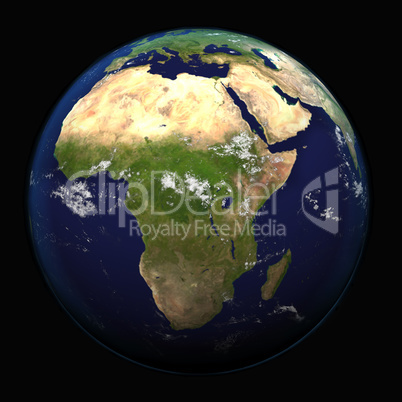The Earth from space showing Africa 3d render illustration. Other orientations available.