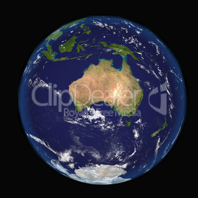 The Earth from space showing Australia and Indonesia. Extremely detailed image including elements furnished by NASA. Other orientations available.