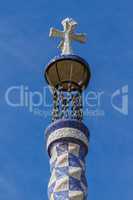 Detail of colorful mosaic work of Park Guell. Barcelona of Spain